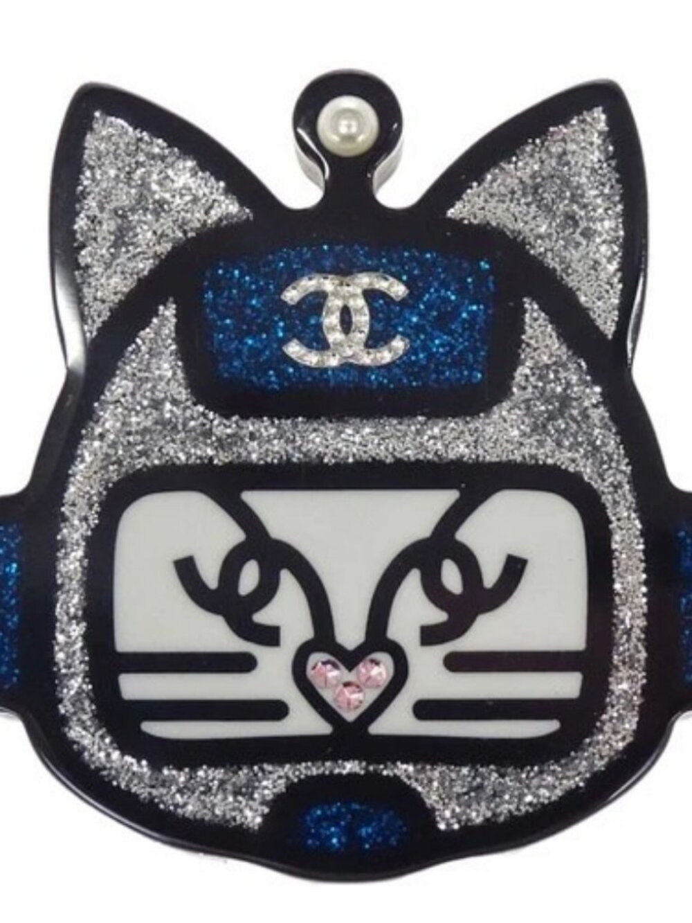 Chanel Cat Brooch Pin Glitter Black 17S 188583